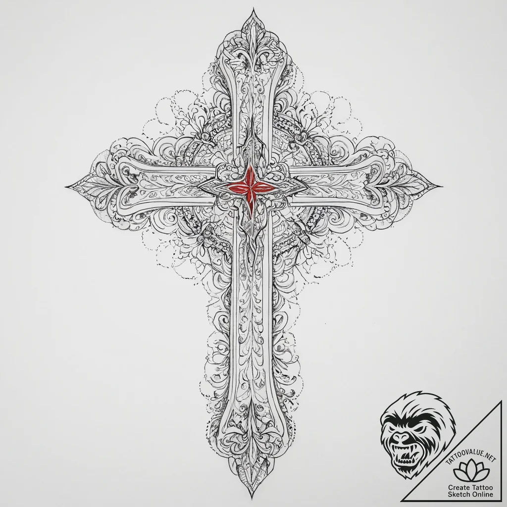 Inverted cross, tattoo line art, black and re... - tattoo sketch (№1753983472_0, 31.07.2025 17:37) — tattoovalue.net
