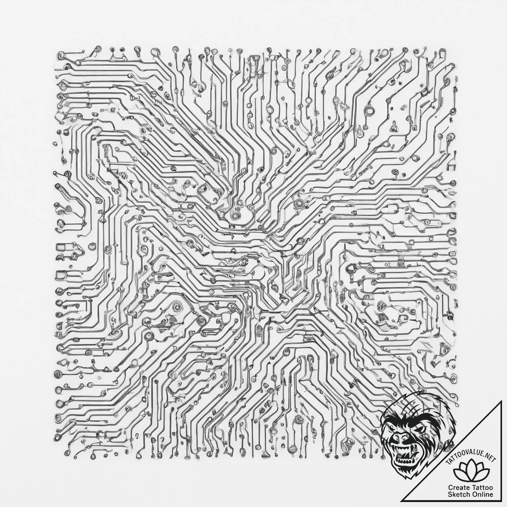 Circuit board pattern - tattoo sketch (№1753984500_0, 31.07.2025 17:55) — tattoovalue.net