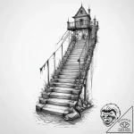 Stairway leading to a submerged city, ink ill… – tattoo sketch (№1753984702_0, 31.07.2025 17:58) — tattoovalue.net