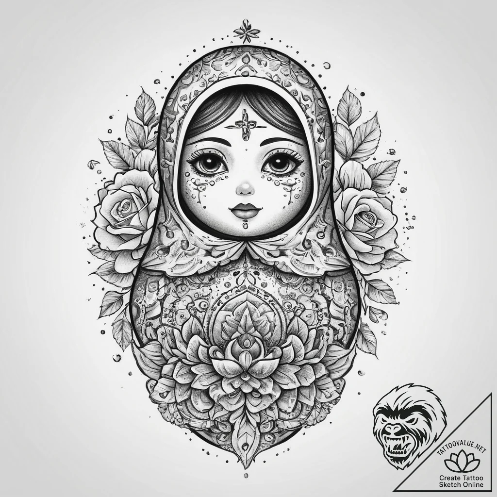 Matryoshka doll, concept art for tattoo, dotw... - tattoo sketch (№1753985106_0, 31.07.2025 18:05) — tattoovalue.net