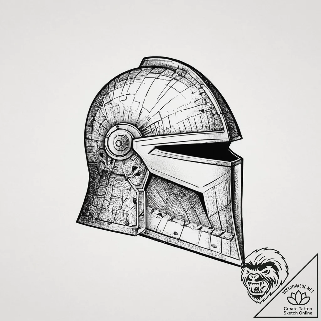 Tattoo design a knight's helmet with a subtle... - tattoo sketch (№1753985309_0, 31.07.2025 18:08) — tattoovalue.net