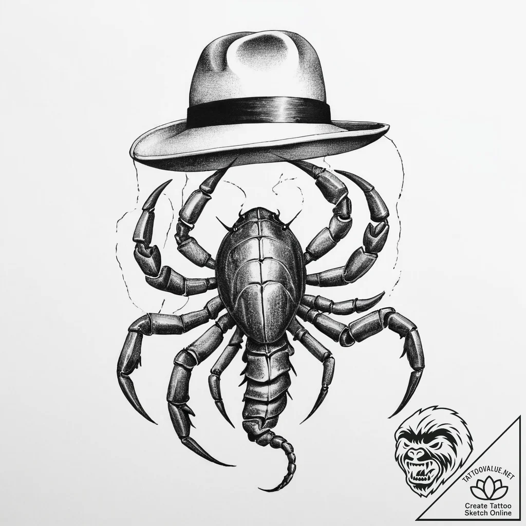 Tattoo design a scorpio scorpion with a tiny,... - tattoo sketch (№1753986344_0, 31.07.2025 18:25) — tattoovalue.net