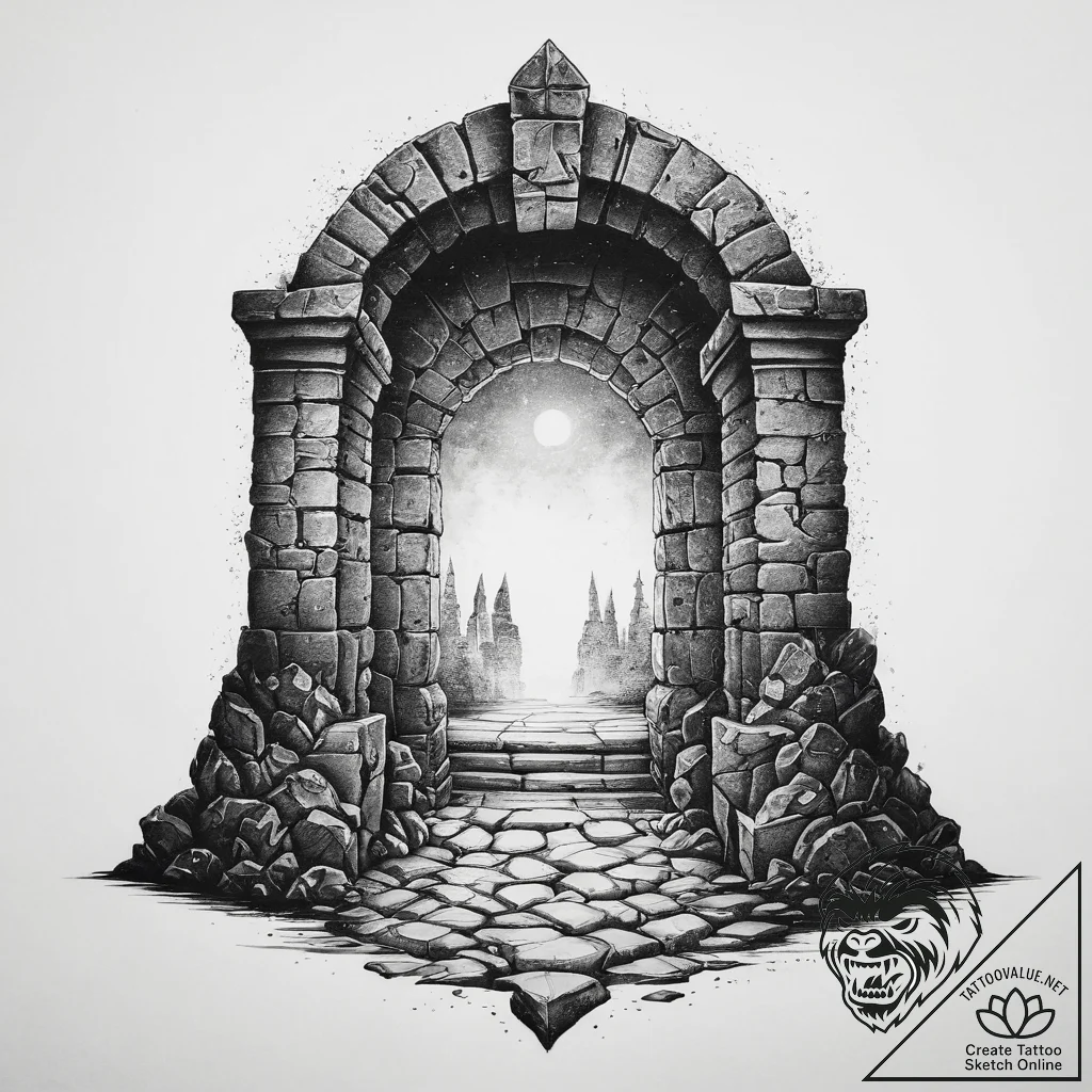 Tattoo sketch a fantasy dungeon entrance with... - tattoo sketch (№1753986755_0, 31.07.2025 18:32) — tattoovalue.net