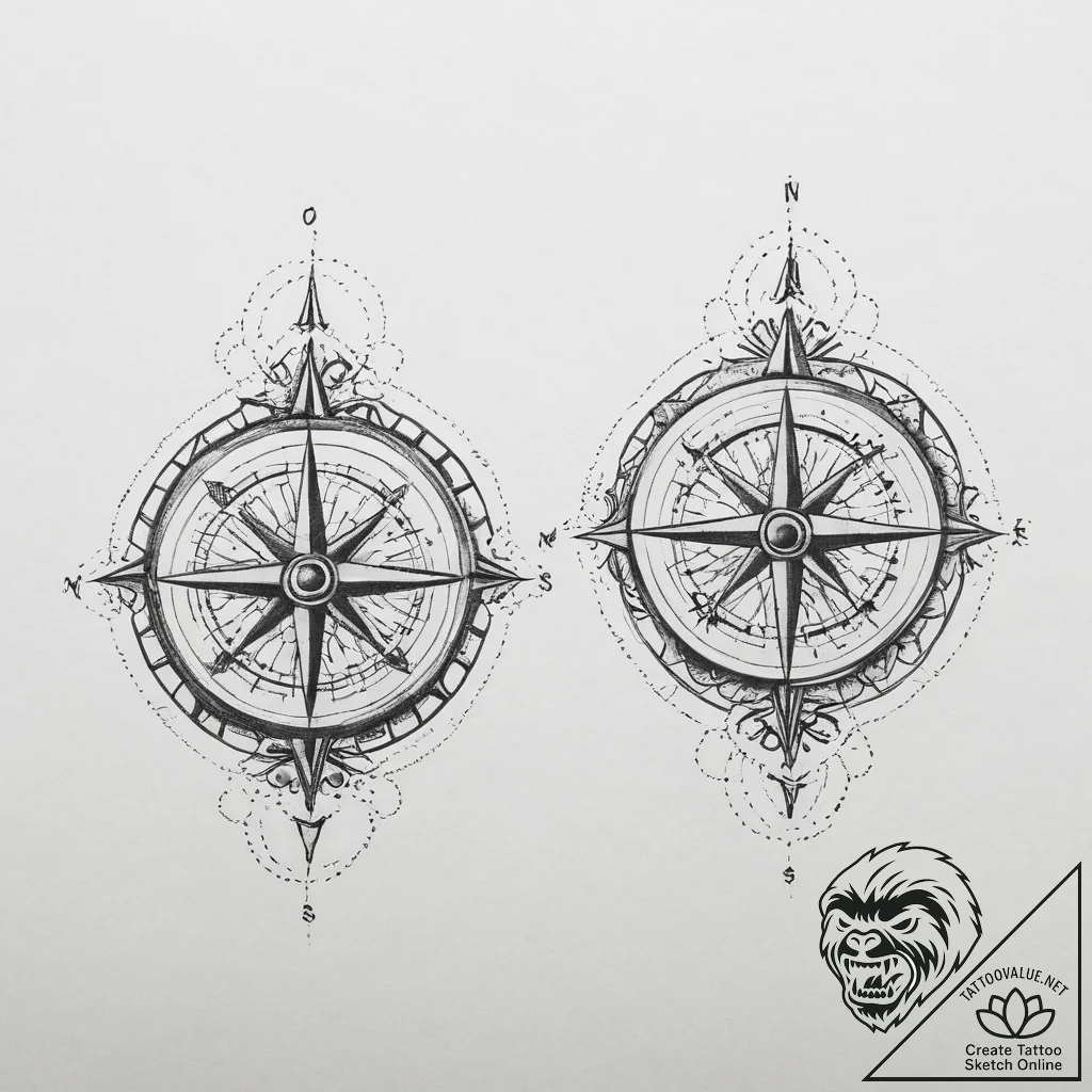 Tattoo sketch a pair of compasses, one showin... - tattoo sketch (№1753986952_0, 31.07.2025 18:35) — tattoovalue.net