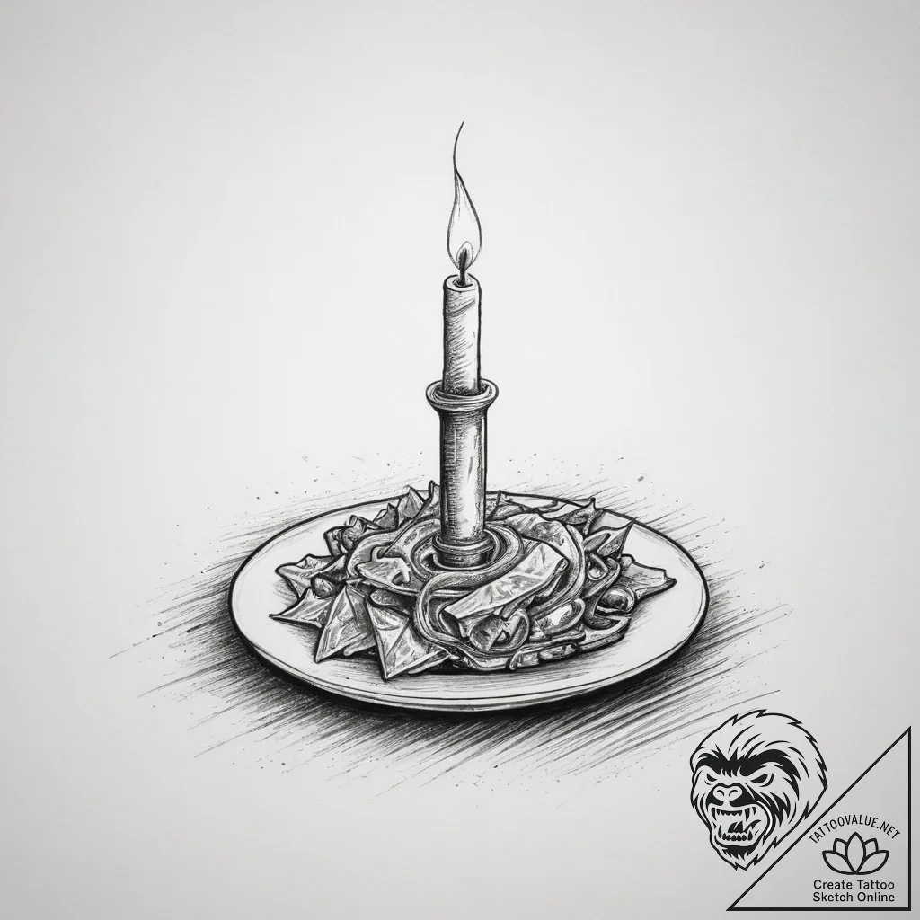A candlelit dinner for one in a dimly lit roo... - tattoo sketch (№1753988765_0, 31.07.2025 19:06) — tattoovalue.net