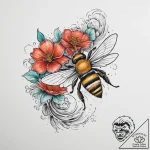 Tattoo sketch a delicate bee buzzing around a… – tattoo sketch (№1753990571_0, 31.07.2025 19:36) — tattoovalue.net