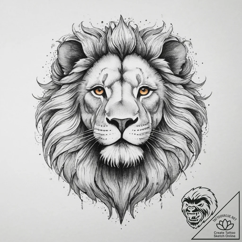 Tattoo sketch a majestic leo lion's face, wit... - tattoo sketch (№1753990768_0, 31.07.2025 19:39) — tattoovalue.net