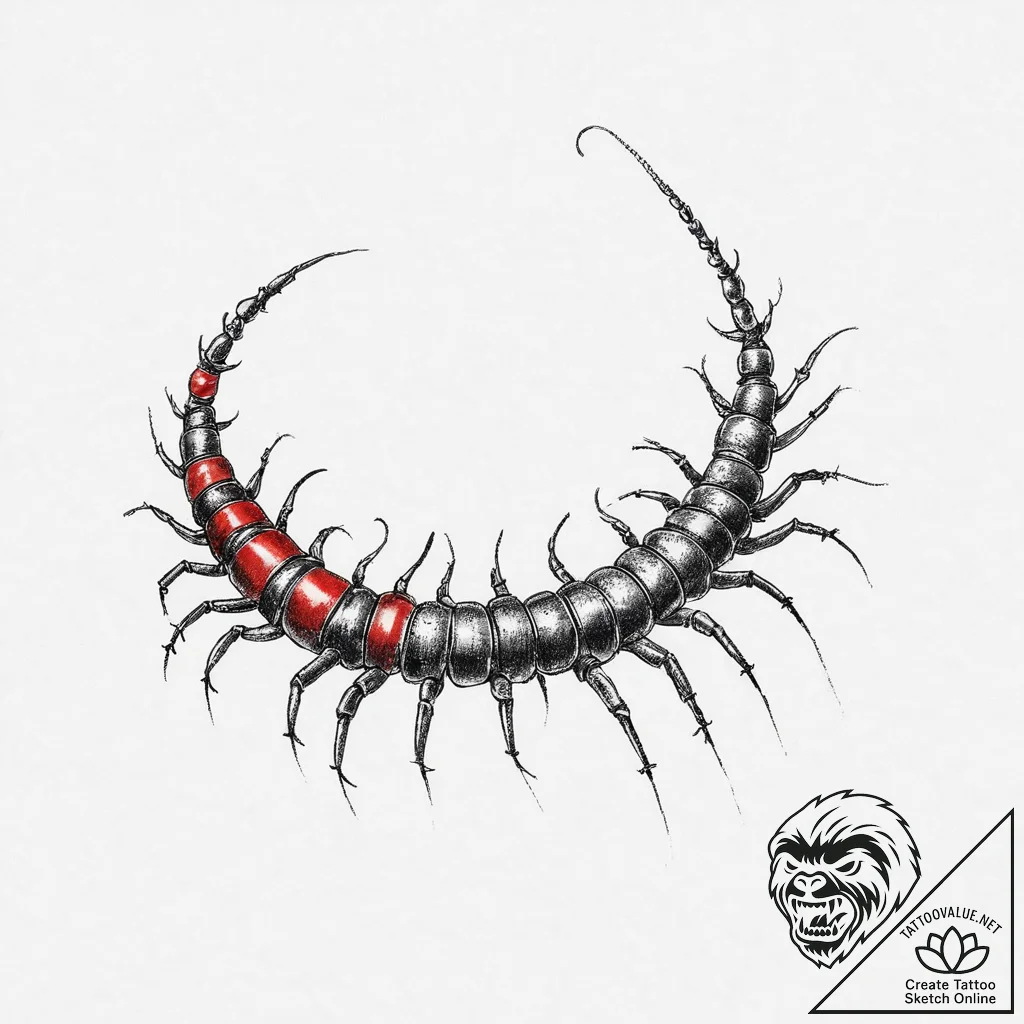Centipede, tattoo line art, rough sketchy lin... - tattoo sketch (№1753991573_0, 31.07.2025 19:52) — tattoovalue.net
