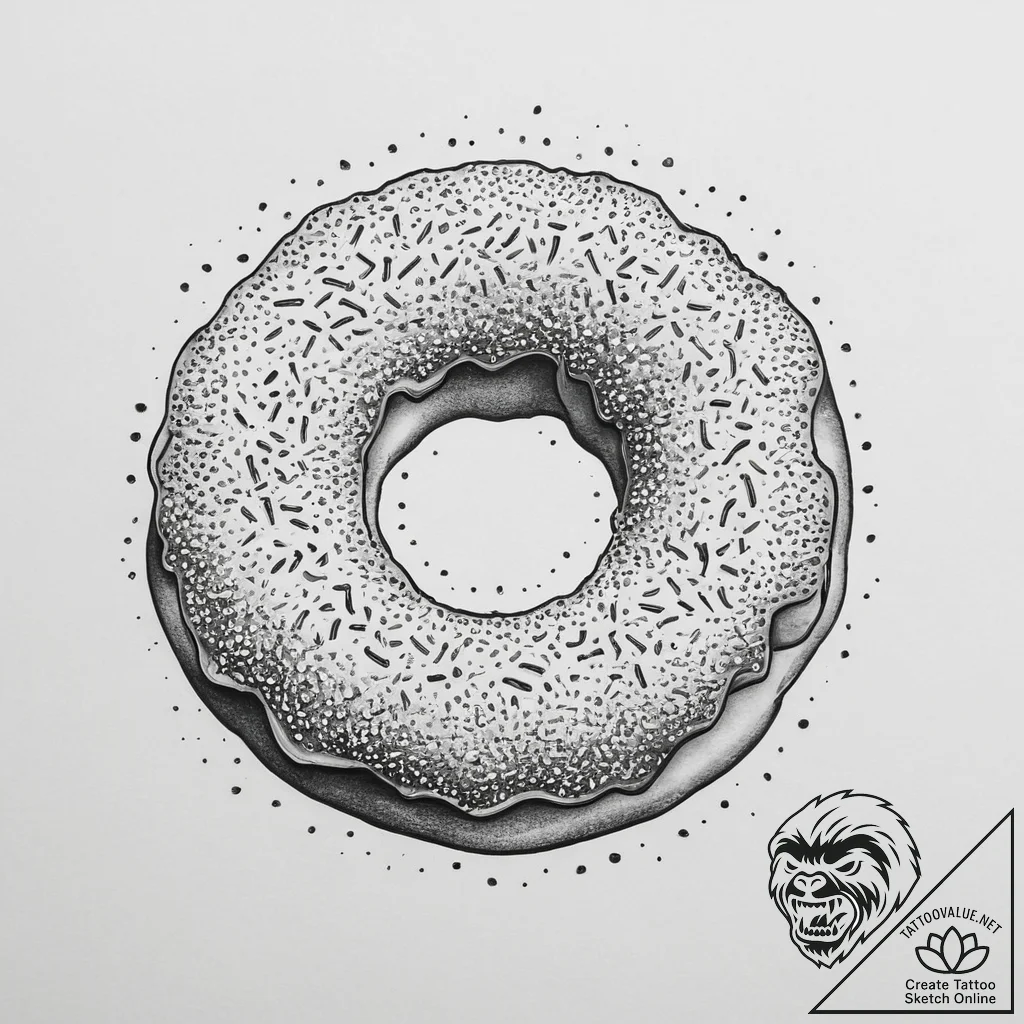 Donut, artistic tattoo sketch, dotwork tattoo... - tattoo sketch (№1753991976_0, 31.07.2025 19:59) — tattoovalue.net