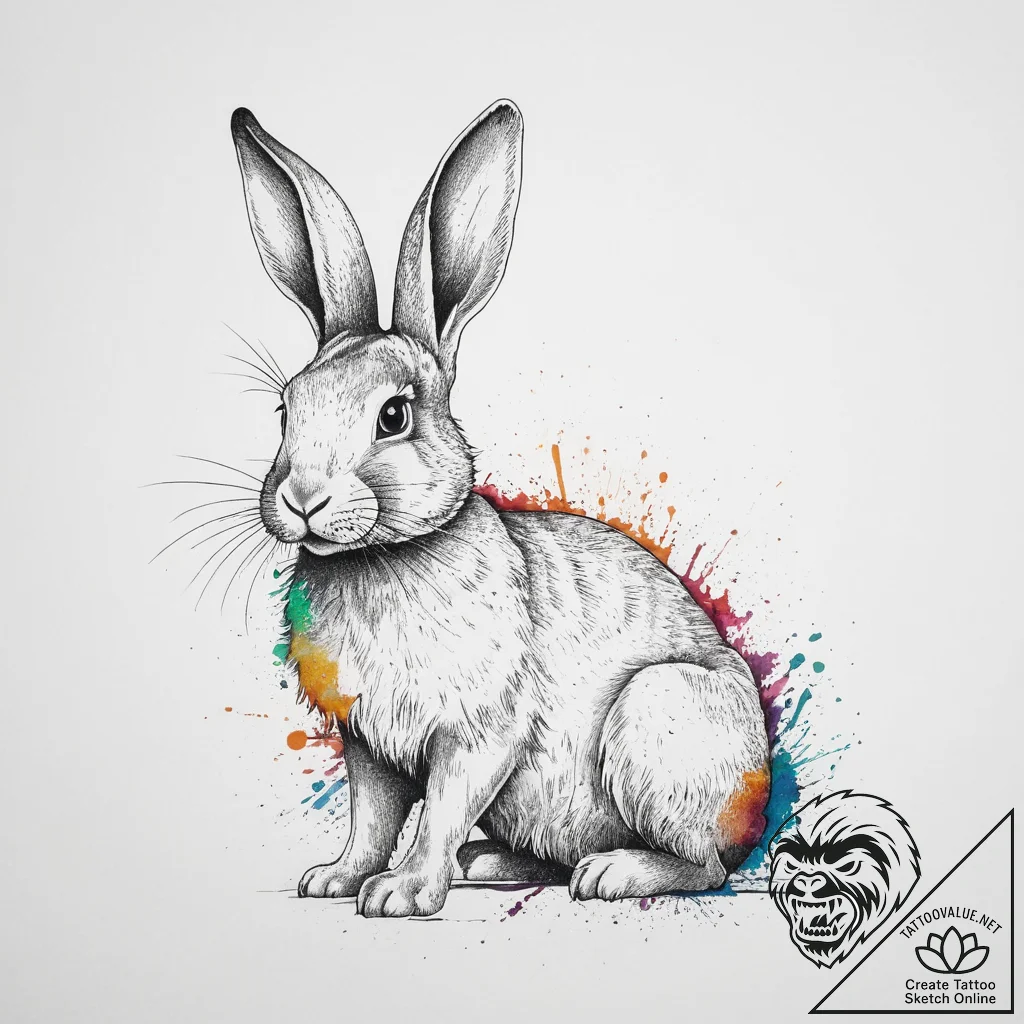 Rabbit, tattoo line art, on a clean white pap... - tattoo sketch (№1753992981_0, 31.07.2025 20:16) — tattoovalue.net