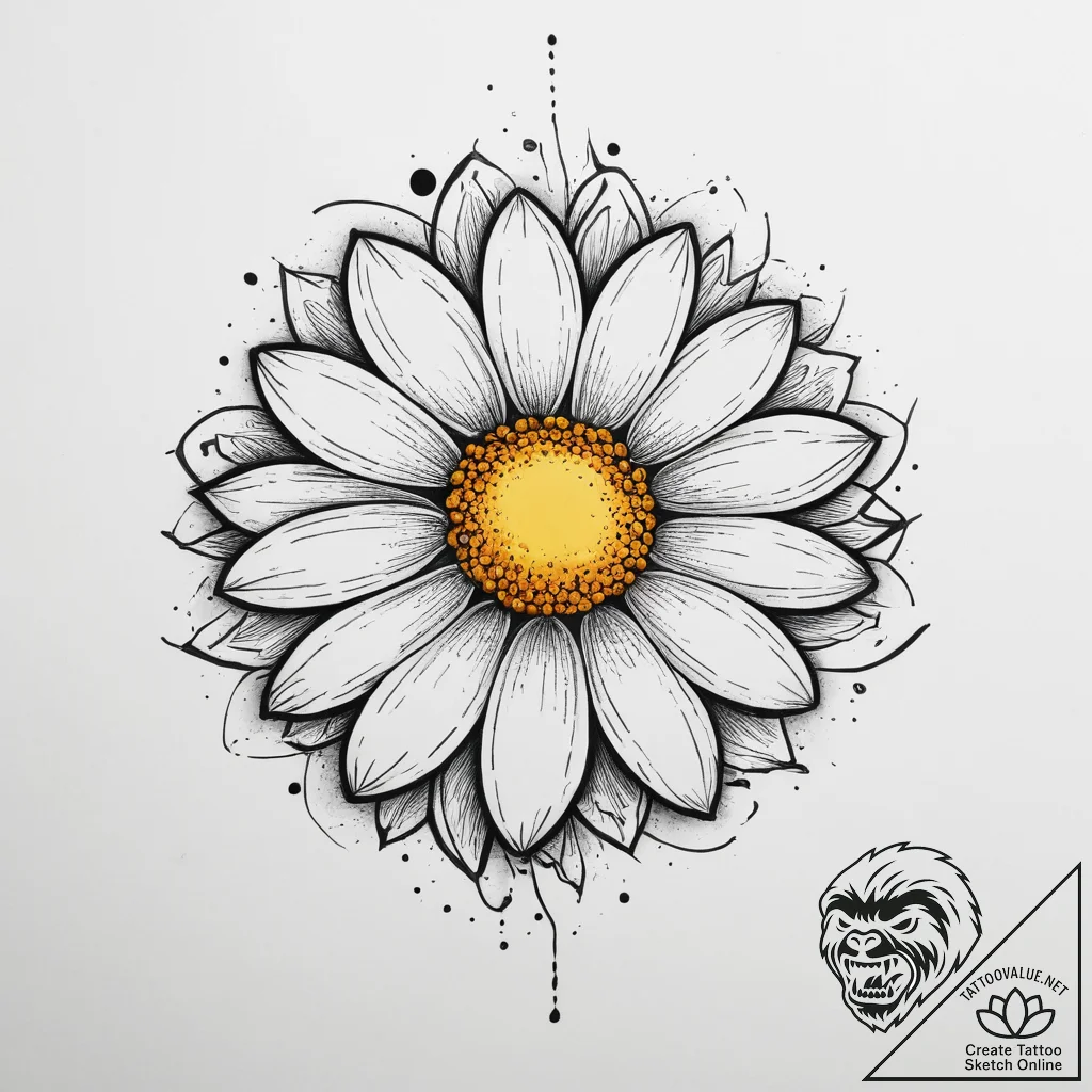 Chamomile, concept art for tattoo, black outl... - tattoo sketch (№1753994580_0, 31.07.2025 20:43) — tattoovalue.net