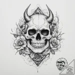 A skeleton watering a single living rose, tat… – tattoo sketch (№1753994782_0, 31.07.2025 20:46) — tattoovalue.net