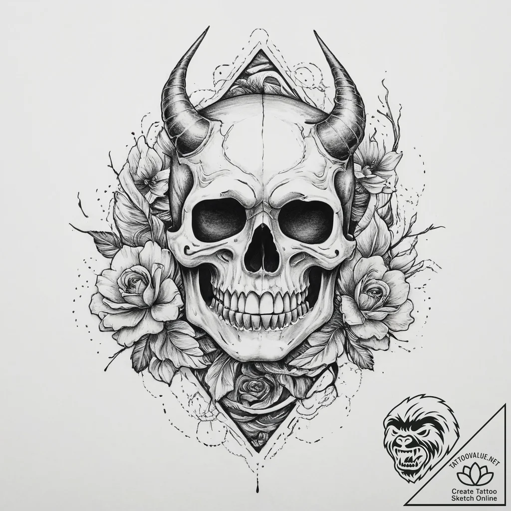 A skeleton watering a single living rose, tat... - tattoo sketch (№1753994782_0, 31.07.2025 20:46) — tattoovalue.net