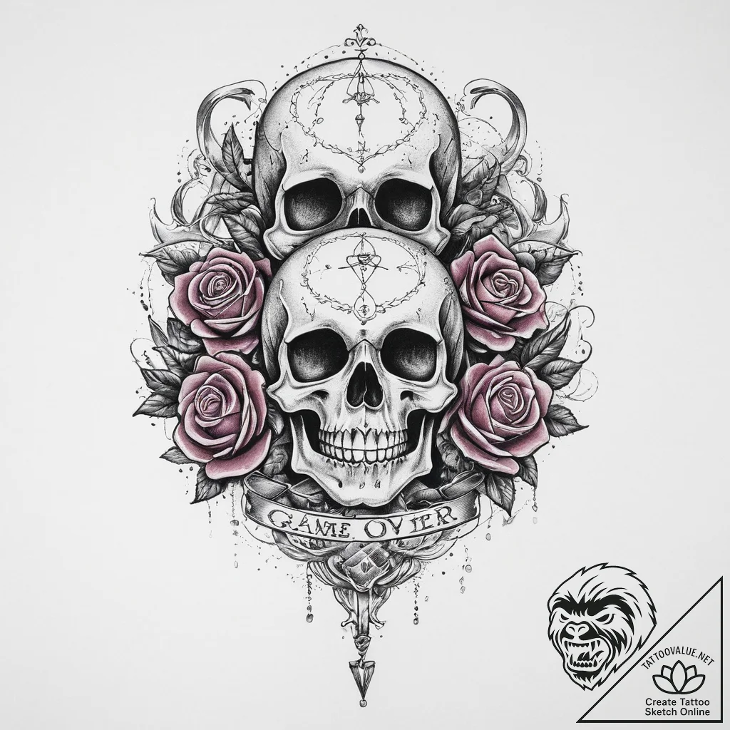 Tattoo design a glowing 'game over' screen me... - tattoo sketch (№1753994983_0, 31.07.2025 20:49) — tattoovalue.net