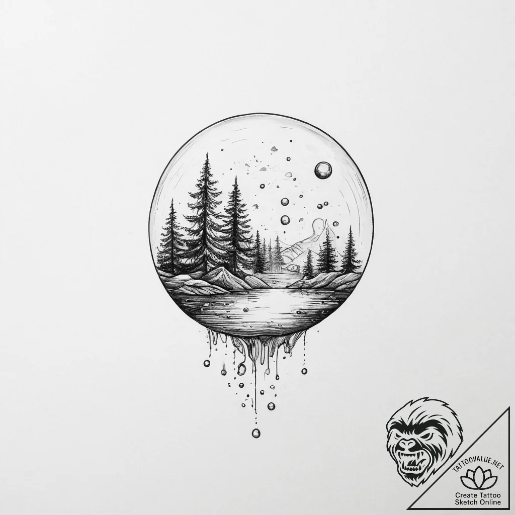 Tattoo design a floating bubble with a tiny,... - tattoo sketch (№1753995234_0, 31.07.2025 20:53) — tattoovalue.net
