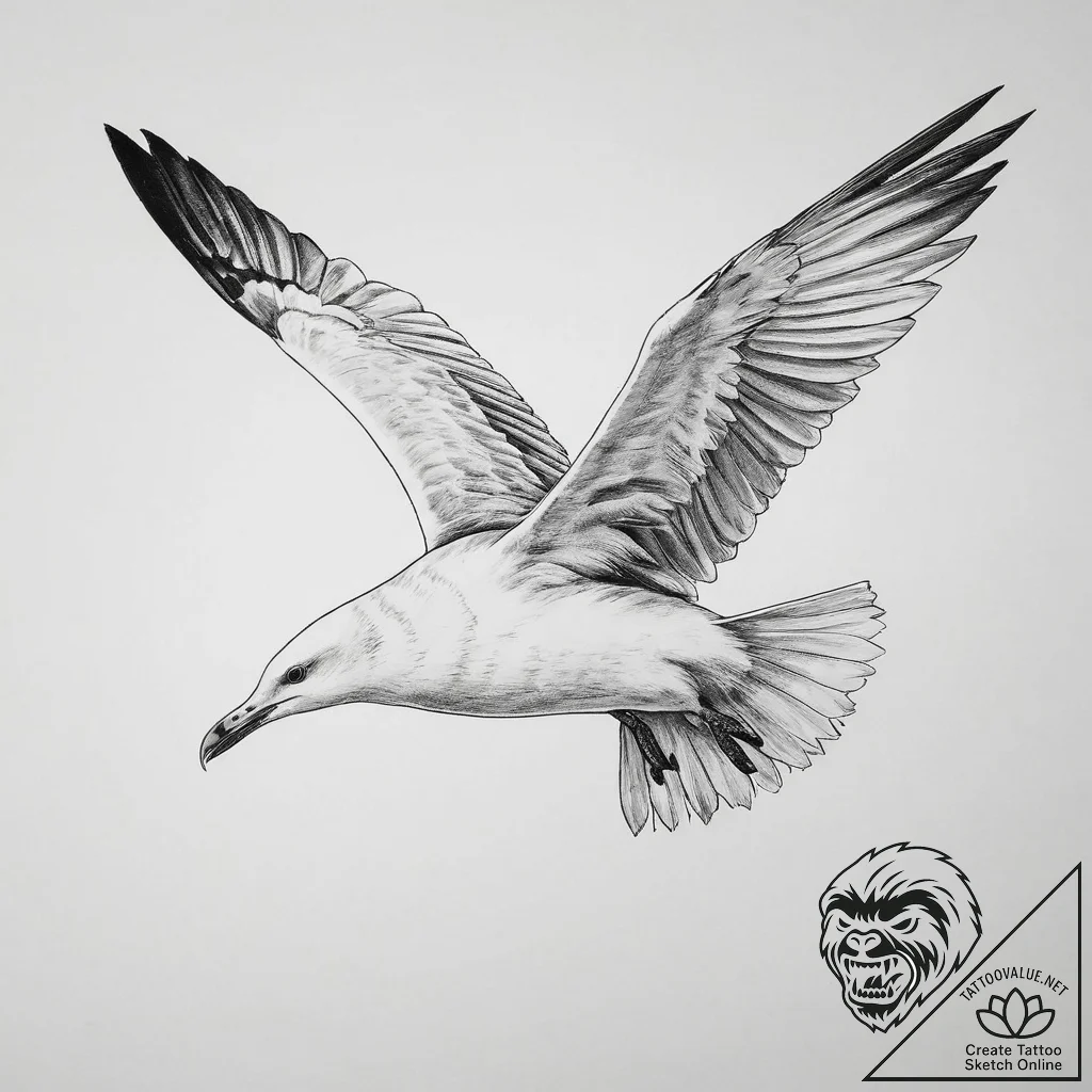Seagull, tattoo line art, clean lines, crisp... - tattoo sketch (№1753995446_0, 31.07.2025 20:57) — tattoovalue.net