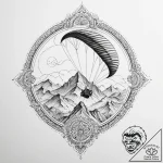 A paraglider soaring over a mountainous valle… – tattoo sketch (№1753996093_0, 31.07.2025 21:08) — tattoovalue.net