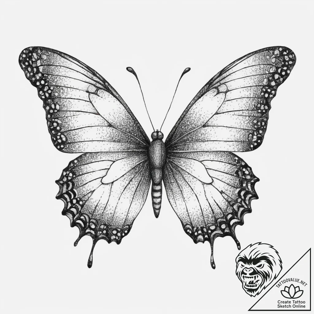Tattoo sketch a delicate butterfly with a uni... - tattoo sketch (№1753998314_0, 31.07.2025 21:45) — tattoovalue.net