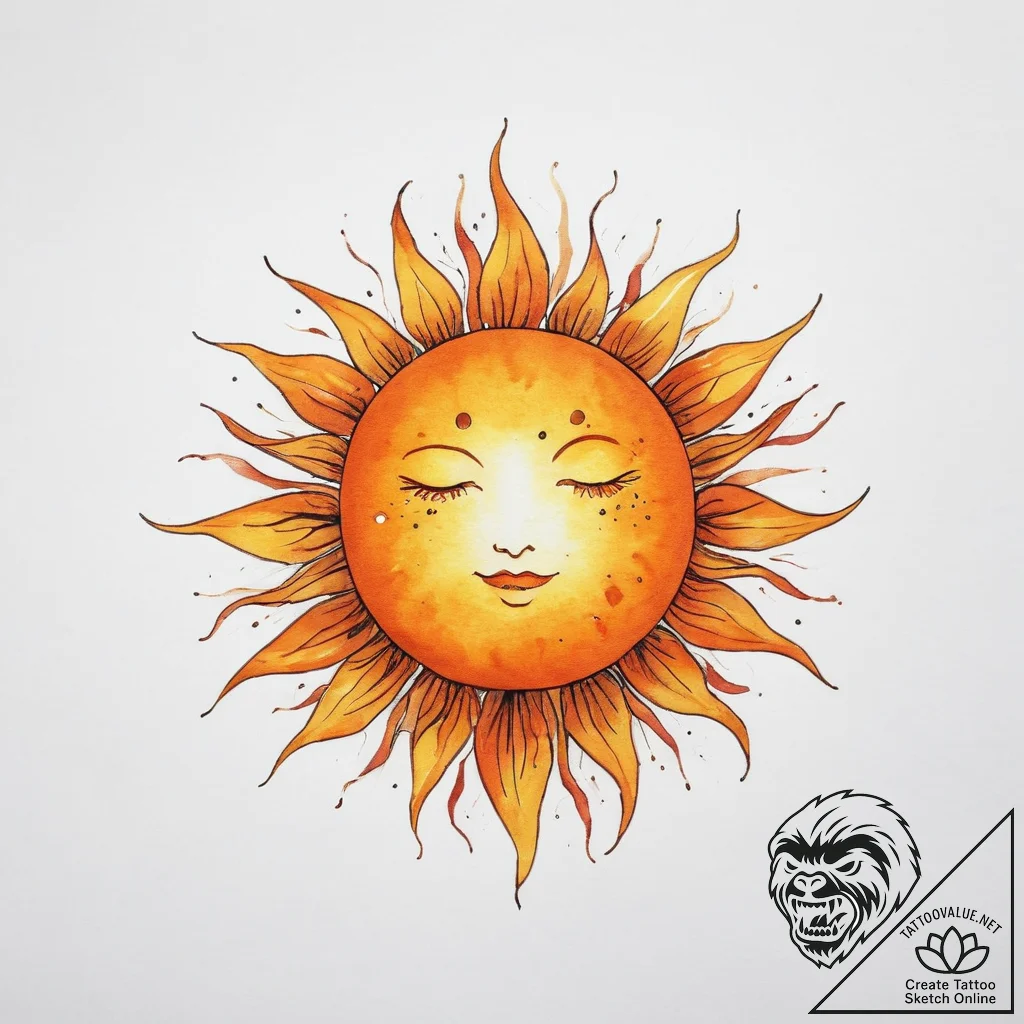 Tattoo design a glowing yellow and orange wat... - tattoo sketch (№1753998916_0, 31.07.2025 21:55) — tattoovalue.net