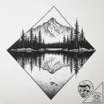 A serene, mirror-like lake in the canadian ro… – tattoo sketch (№1753999720_0, 31.07.2025 22:08) — tattoovalue.net