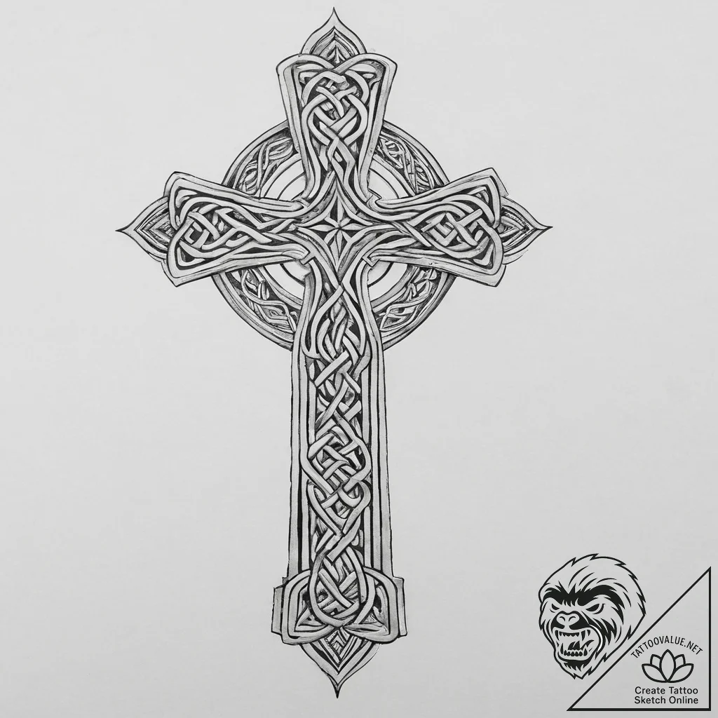 Celtic cross, concept art for tattoo, on a cl... - tattoo sketch (№1753999918_0, 31.07.2025 22:11) — tattoovalue.net