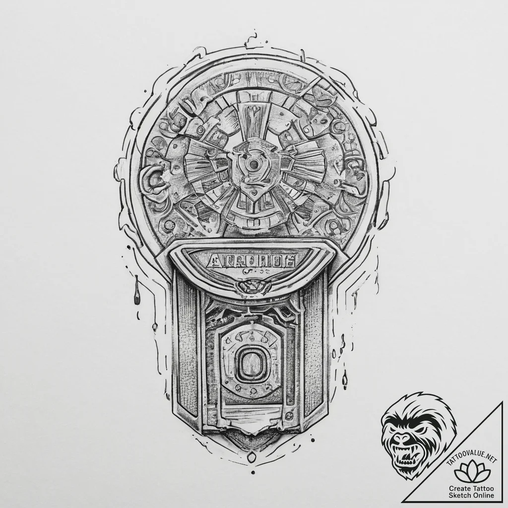Tattoo sketch a classic arcade coin slot with... - tattoo sketch (№1754000481_0, 31.07.2025 22:21) — tattoovalue.net