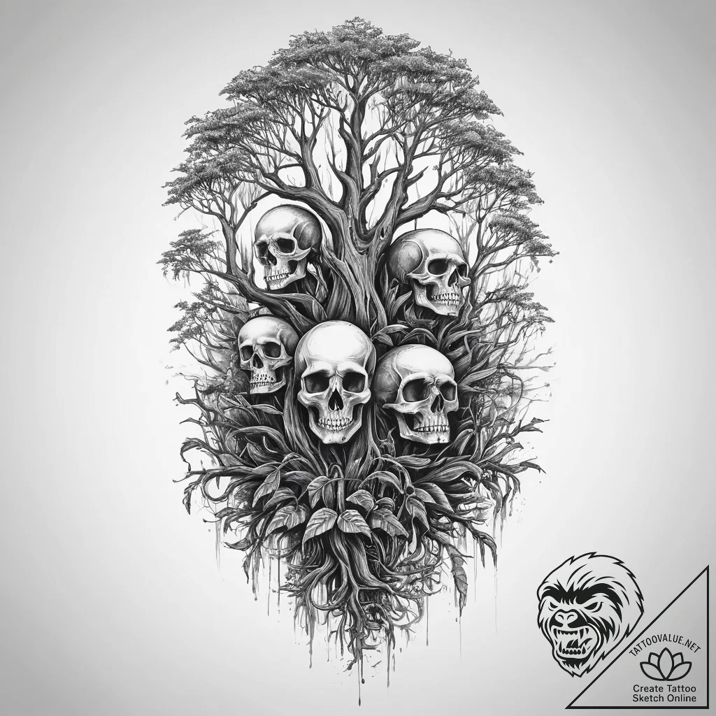 A dense, foggy swamp with spanish moss hangin... - tattoo sketch (№1754000684_0, 31.07.2025 22:24) — tattoovalue.net