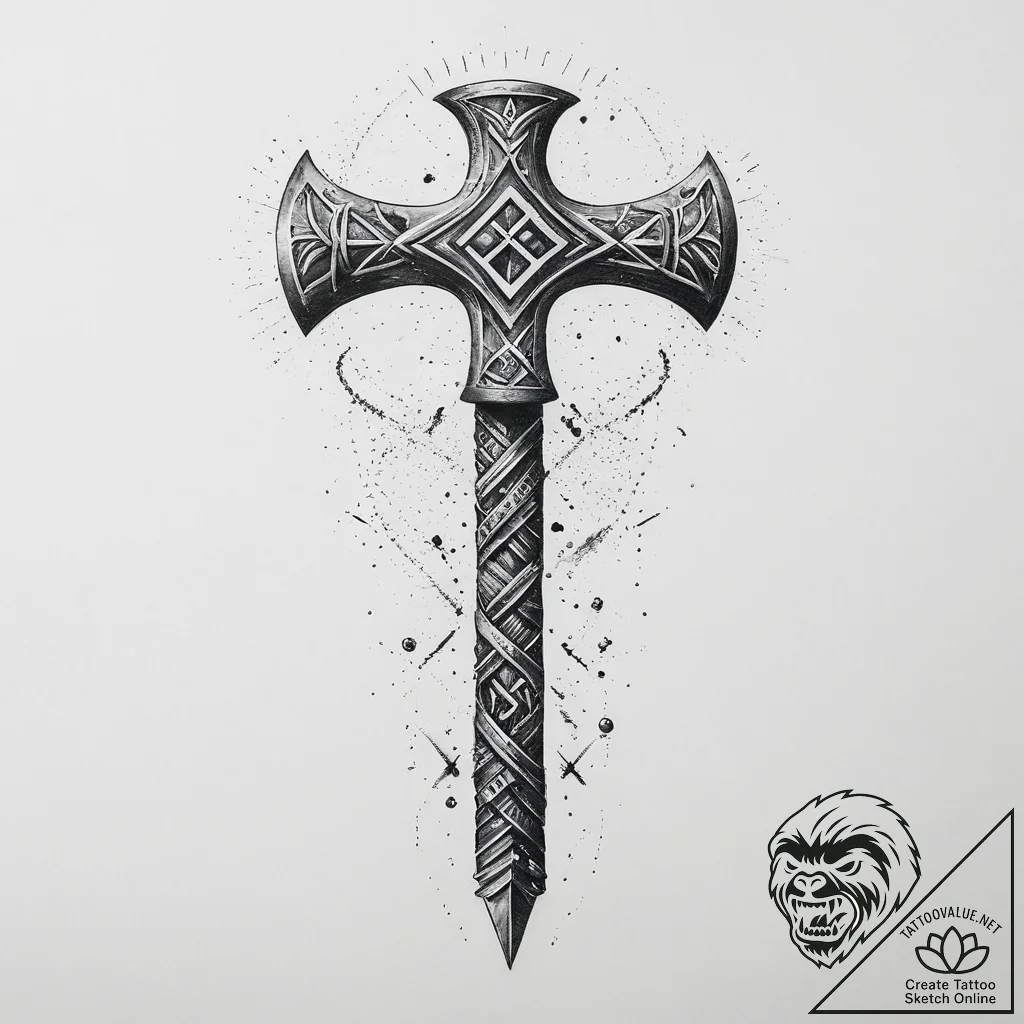 Tattoo sketch: a war hammer stylized after pe... - tattoo sketch (№1754000890_0, 31.07.2025 22:28) — tattoovalue.net
