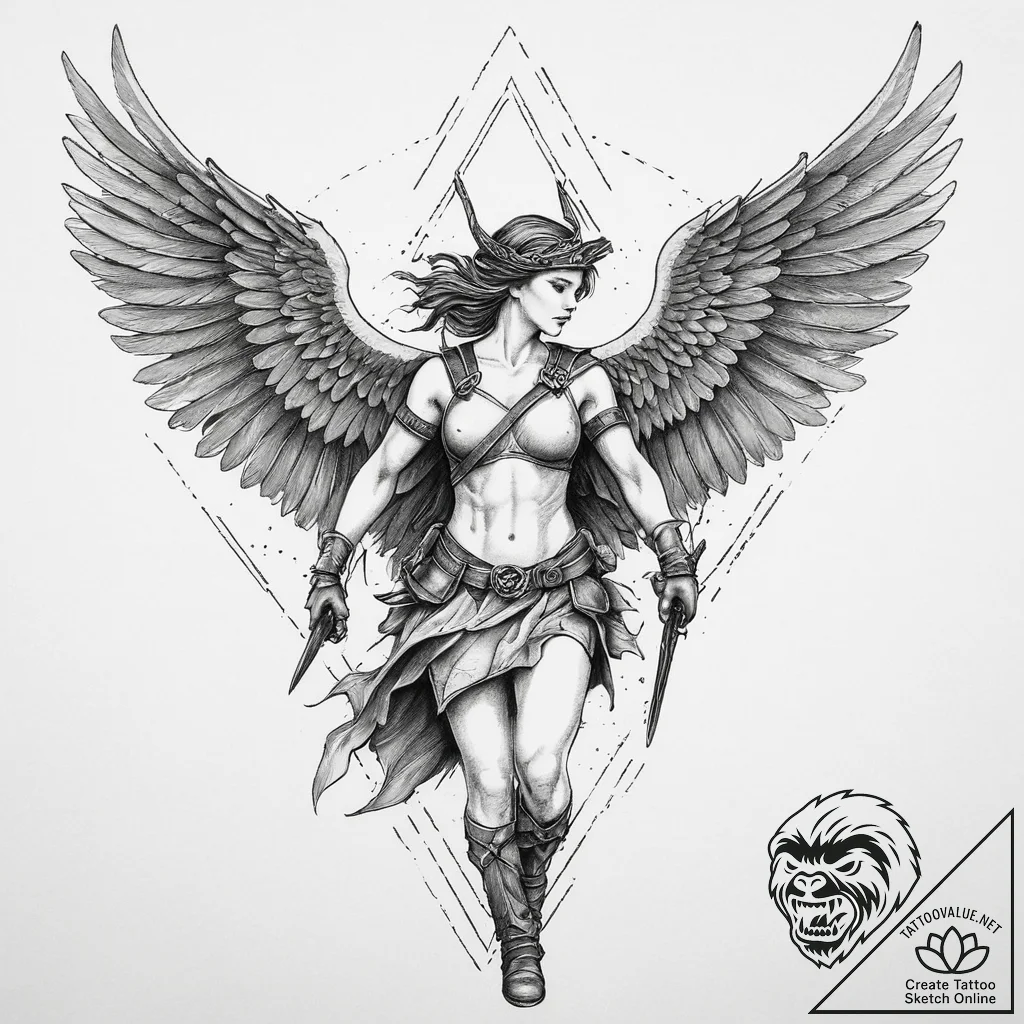 A valkyrie carrying a fallen soldier, tattoo... - tattoo sketch (№1754003035_0, 31.07.2025 23:03) — tattoovalue.net