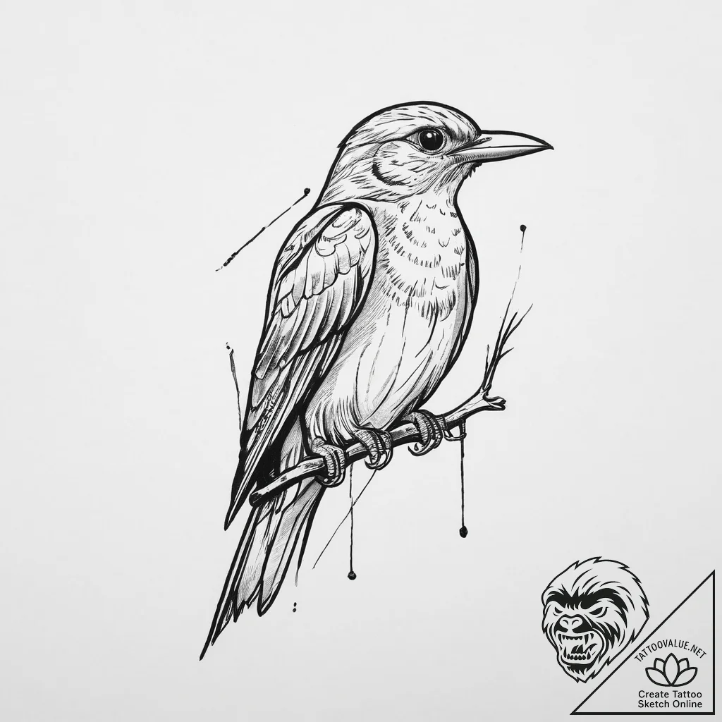 Tattoo design a small, clean outline of a bir... - tattoo sketch (№1754005005_0, 31.07.2025 23:36) — tattoovalue.net