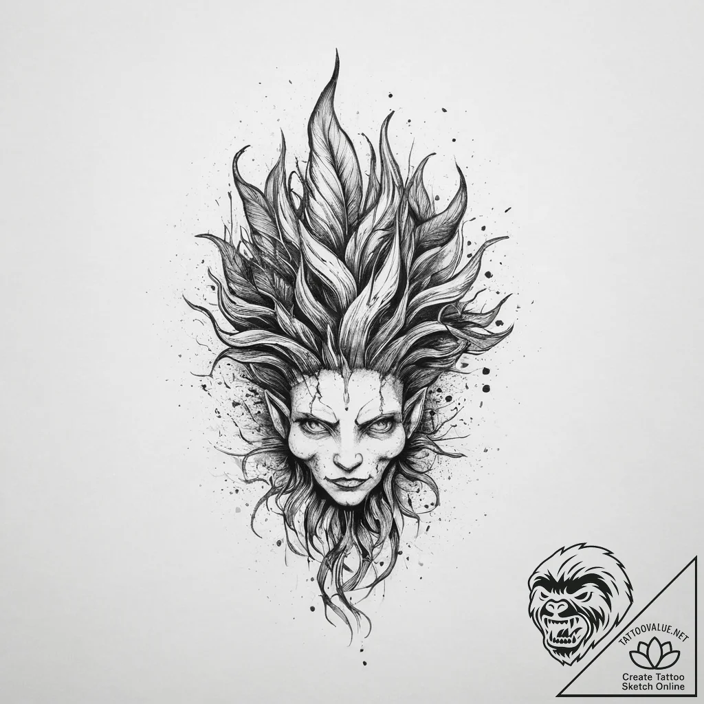 Mandrake root, concept art for tattoo, on a c... - tattoo sketch (№1754005202_0, 31.07.2025 23:40) — tattoovalue.net