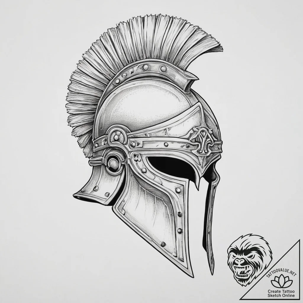 Tattoo design a roman centurion's helmet, sym... - tattoo sketch (№1754006385_0, 31.07.2025 23:59) — tattoovalue.net