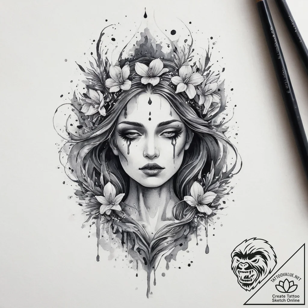 A dark watercolor tattoo of marzanna (morana)... - tattoo sketch (№1754007175_0, 01.08.2025 00:12) — tattoovalue.net