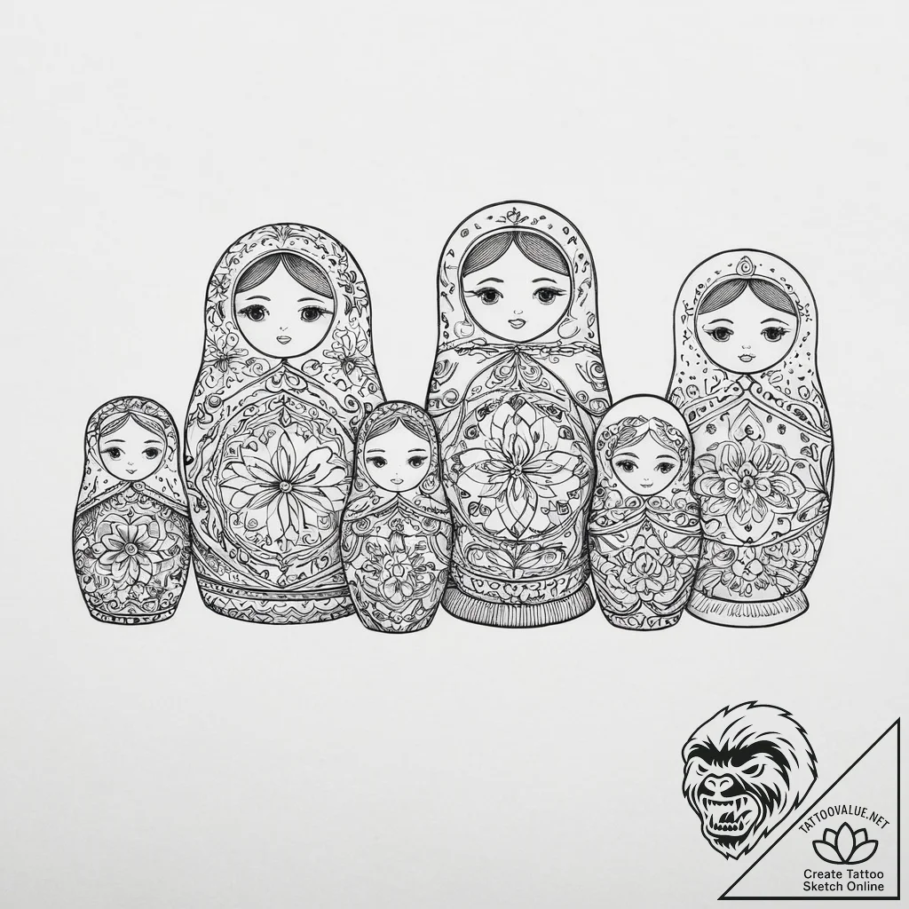 Tattoo design a set of russian dolls, represe... - tattoo sketch (№1754007569_0, 01.08.2025 00:19) — tattoovalue.net
