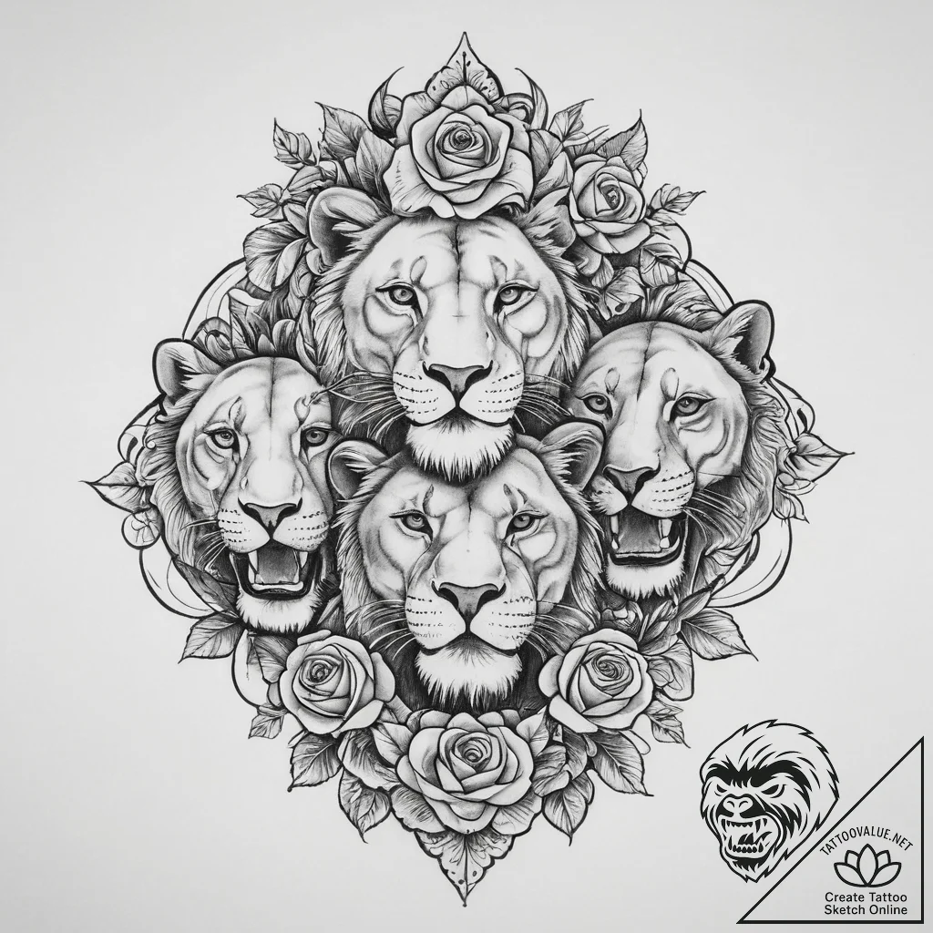 Tattoo design a pair of lion's or lioness's h... - tattoo sketch (№1754009744_0, 01.08.2025 00:55) — tattoovalue.net