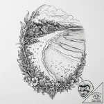 A crowded beach scene, shot from a high angle… – tattoo sketch (№1754010337_0, 01.08.2025 01:05) — tattoovalue.net