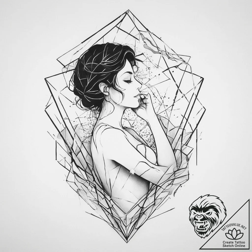 Tattoo design a virgo maiden's silhouette bre... - tattoo sketch (№1754010535_0, 01.08.2025 01:08) — tattoovalue.net