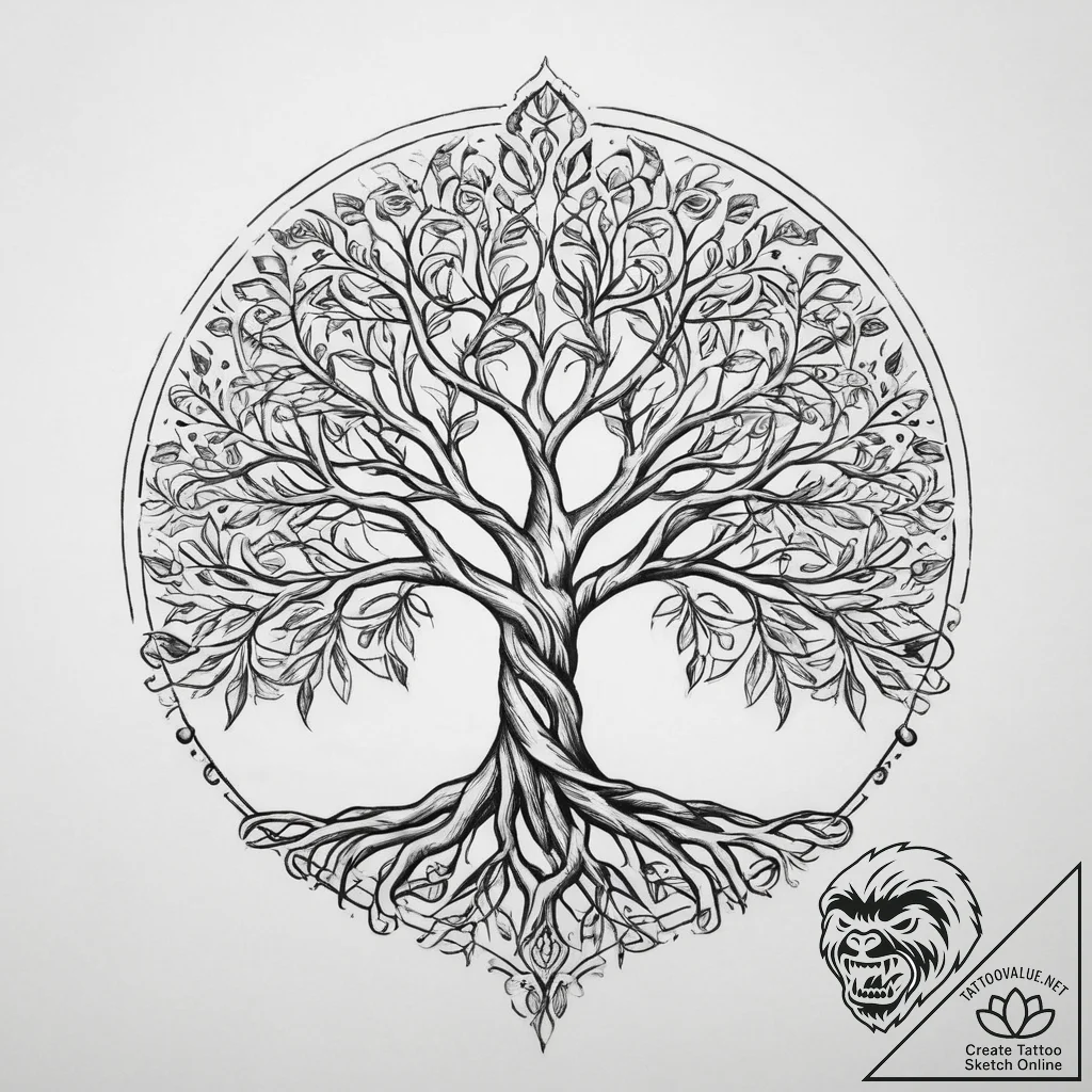Tattoo design a stylized 'tree of life' from... - tattoo sketch (№1754011128_0, 01.08.2025 01:18) — tattoovalue.net