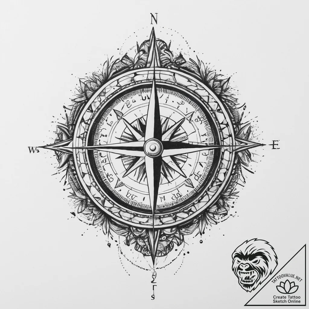 Tattoo design a compass with a personal motto... - tattoo sketch (№1754011326_0, 01.08.2025 01:22) — tattoovalue.net