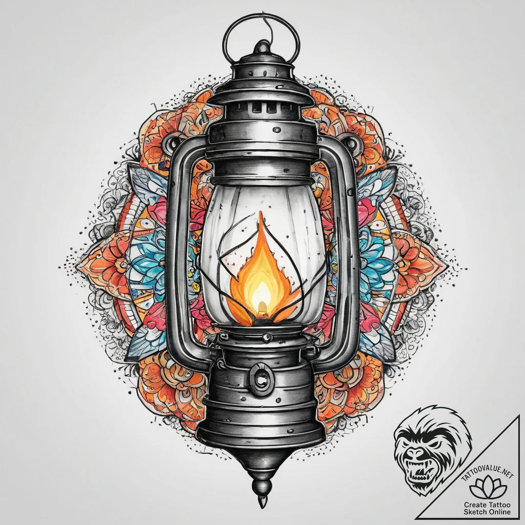 Tattoo sketch a vintage lantern casting a war... - tattoo sketch (№1754011918_0, 01.08.2025 01:31) — tattoovalue.net