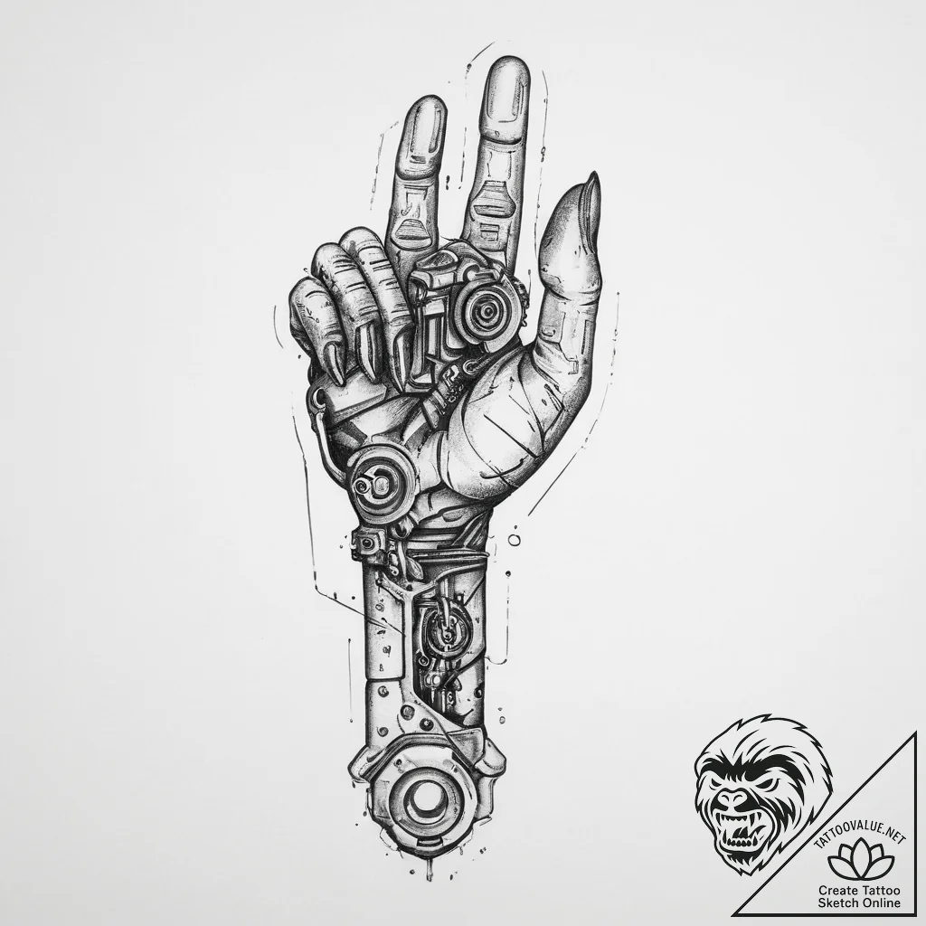 Tattoo design a stylized cybernetic hand hold... - tattoo sketch (№1754012116_0, 01.08.2025 01:35) — tattoovalue.net