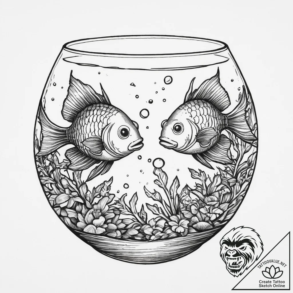 Tattoo design pisces fish wearing tiny snorke... - tattoo sketch (№1754012905_0, 01.08.2025 01:48) — tattoovalue.net