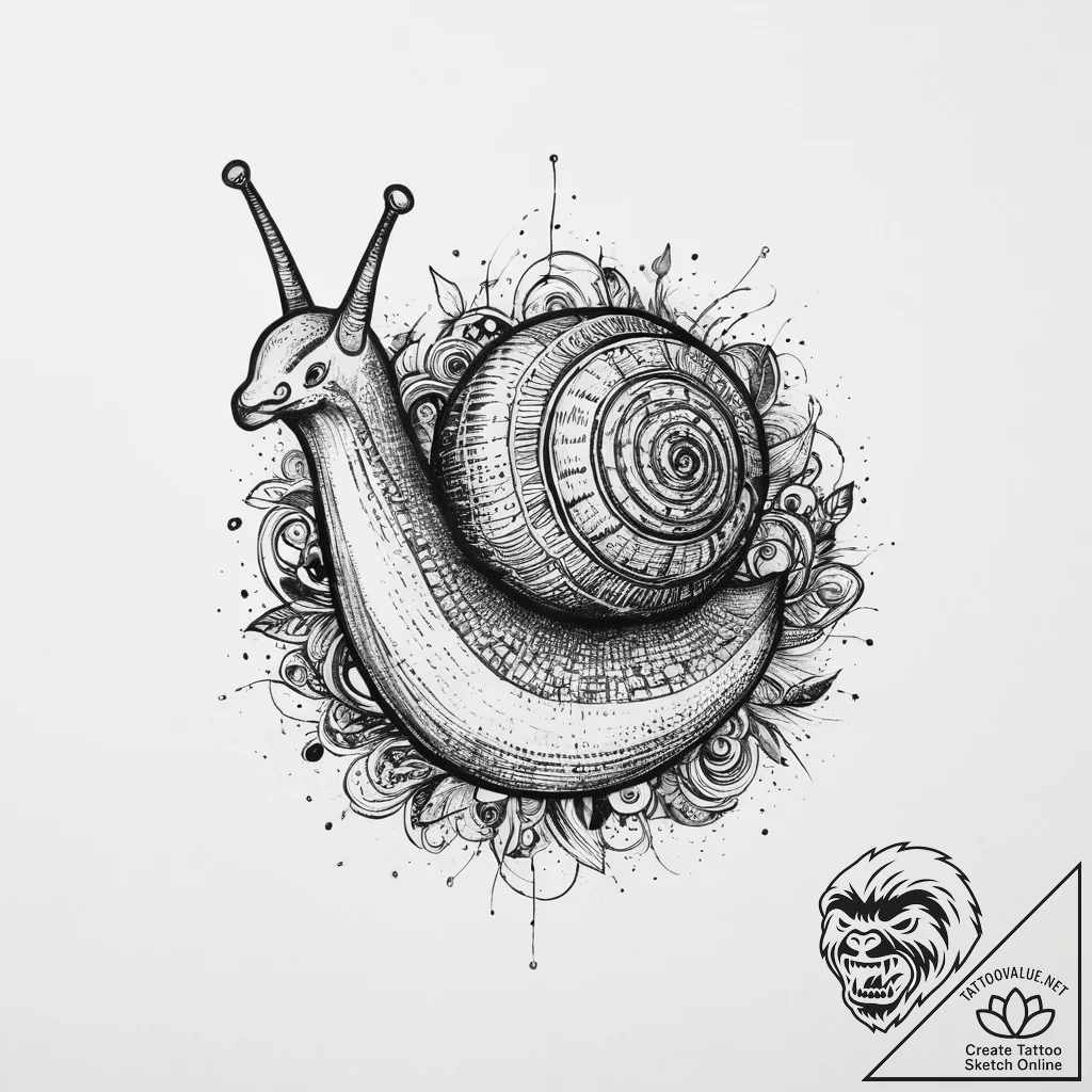 Snail, tattoo flash sheet design, muted color... - tattoo sketch (№1754015682_0, 01.08.2025 02:34) — tattoovalue.net