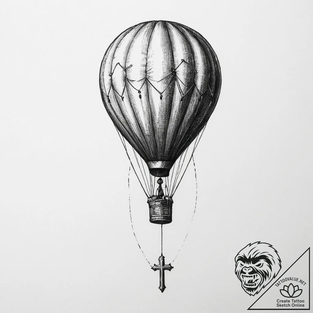 Tattoo sketch a balloon floating with a small... - tattoo sketch (№1754016080_0, 01.08.2025 02:41) — tattoovalue.net