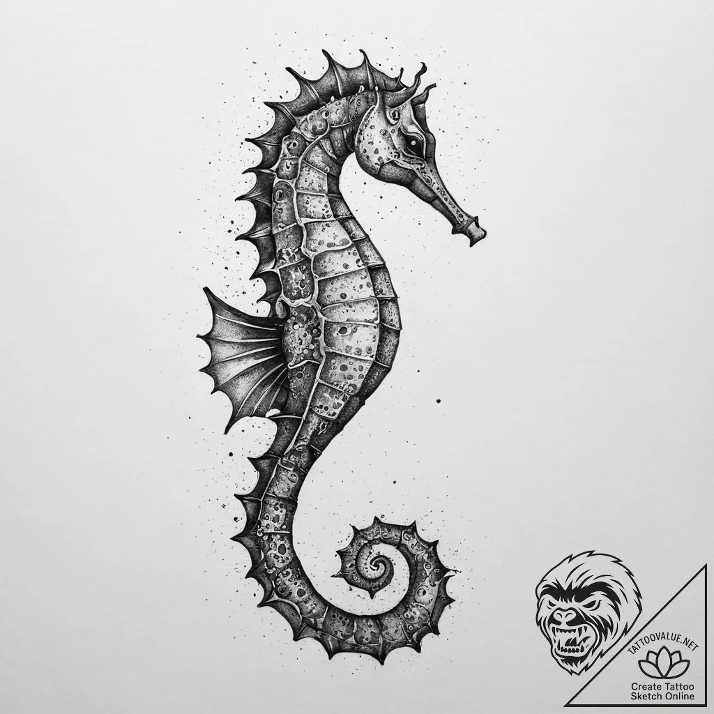 Seahorse, tattoo sketch design, watercolor ta... - tattoo sketch (№1754016873_0, 01.08.2025 02:54) — tattoovalue.net
