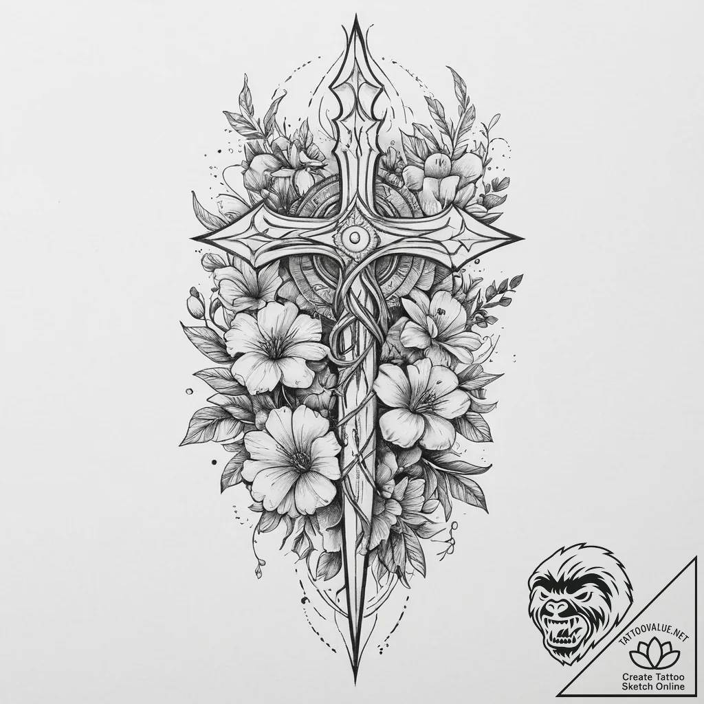 Tattoo design a broken sword piercing the gro... - tattoo sketch (№1754017864_0, 01.08.2025 03:11) — tattoovalue.net