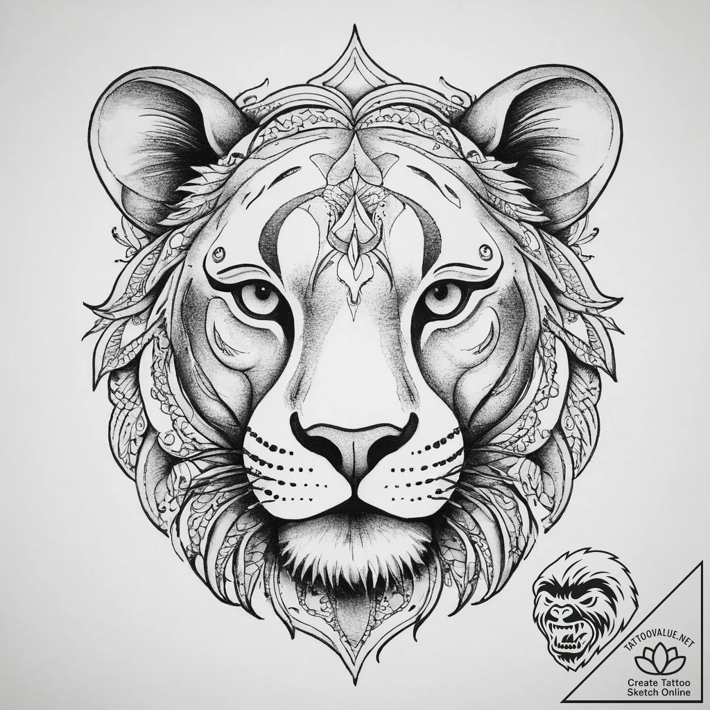 Tattoo sketch a powerful lioness face, serene... - tattoo sketch (№1754018457_0, 01.08.2025 03:20) — tattoovalue.net