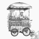 A street food vendor serving noodles from a c… – tattoo sketch (№1754018656_0, 01.08.2025 03:24) — tattoovalue.net
