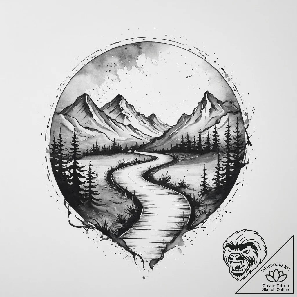 Tattoo design a winding path or road, symboli... - tattoo sketch (№1754019052_0, 01.08.2025 03:30) — tattoovalue.net