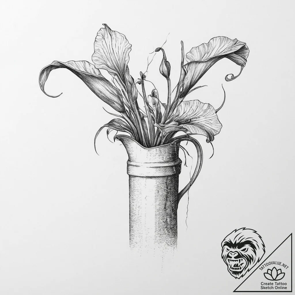 A pitcher plant, artistic tattoo sketch, fine... - tattoo sketch (№1754019250_0, 01.08.2025 03:34) — tattoovalue.net